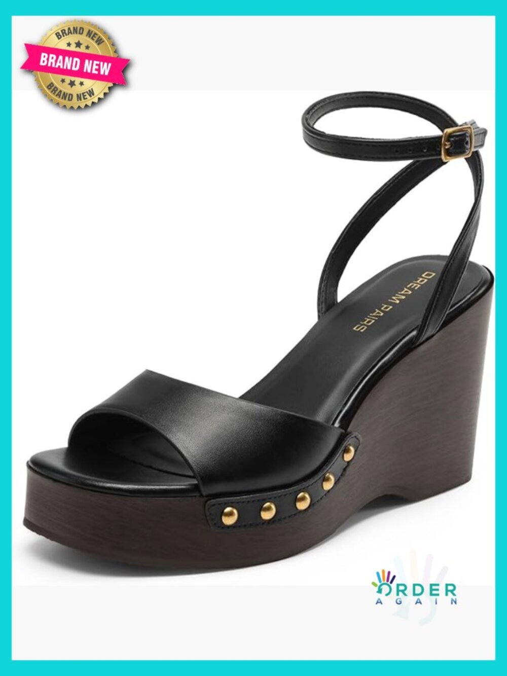 Wedge Sandals Platform Square-Toe Ankle Buckle Studded Fashion Summer Dressy